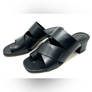 Via Spiga Black Leather Crisscross Mule Heels